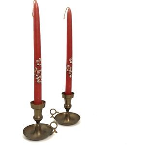 Vintage Pair of Brass Bedroom Candlestick Holders